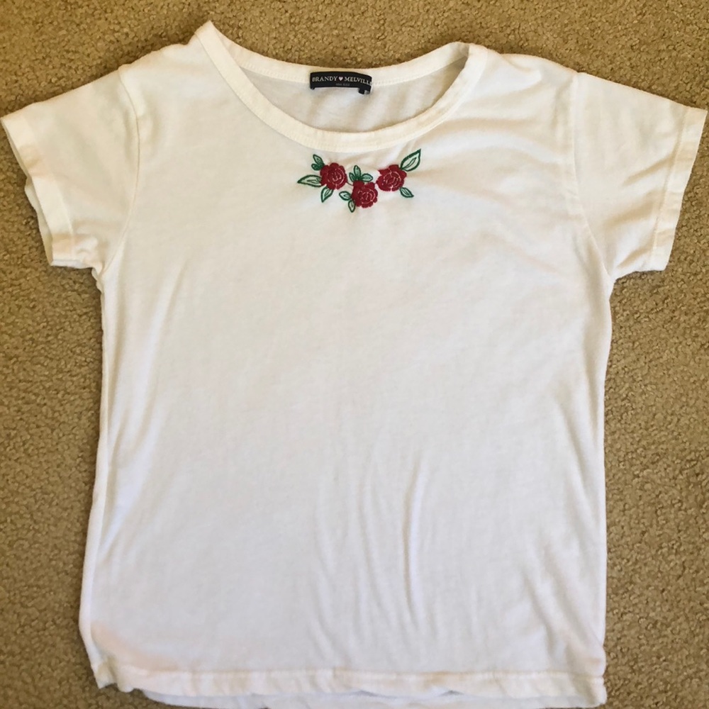 Brandy Melville T-shirt with Embroidered Roses